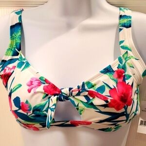 Floral Print Bikini Top by Swim Dip - White and Pink